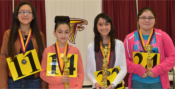Caroline Jimenez Reyes (second from right) won the Los Fresnos CISD Spelling Bee
