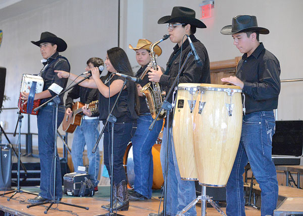 The LFHS Conjunto Halcon performed at the Welcome Back Rally Tuesday. Photo: Los Fresnos CISD