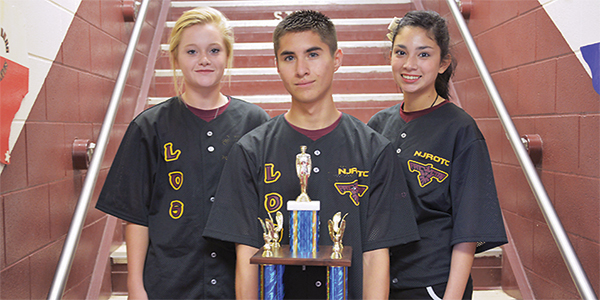 Officers from the LFHS NJROTC program pose with their trophy for their 2014 Best Unit in Texas award from the U.S. Navy League. Photo: LFCISD