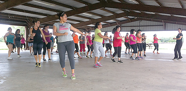 Over forty attendees frequent the free fitness classes at Los Fresnos Memorial Park on Mondays and Fridays.