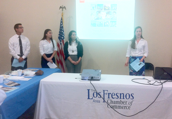 RGV LEAD Student Ambassadors address Chamber Members about the mission of their club.  From L to R:  Javier Espinoza, Kelsi McDonough, Brianna Garcia and Audrey Urbis. Photo: LFN, llc.