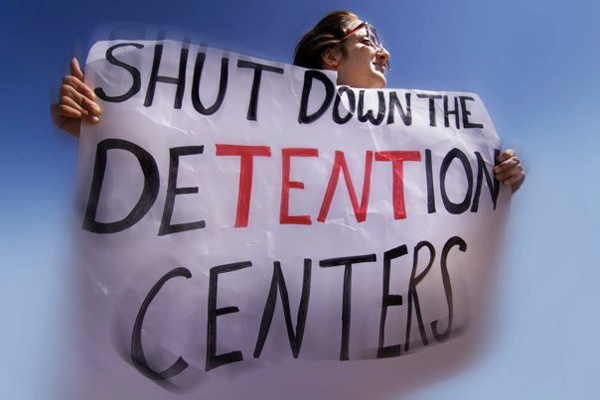 On Saturday, several hundred people converged on the family detention camp in Dilley, Texas, to call for an end to the policy of locking up refugee parents and children. Photo: Austin Indymedia.