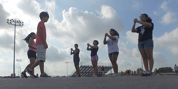 Freshmen practice with the Falcon Marching Band; upperclassmen report Monday, August 3rd. Photo: LFCISD