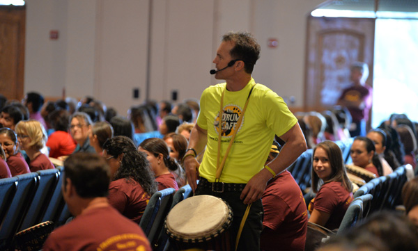 Drum Cafe  provided an hour-long team building program during LFCISD’s convocation last week. Photo: LFCISD