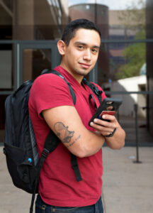 UTRGV kinesiology major Christopher Din founded the university’s increasingly popular Snapchat account in summer 2015, right before UTRGV opened its doors and he was finding it difficult to find information about events and social gatherings. Today, he helps maintain the account – where posts commonly get about 10,000 views – with UTRGV’s Social Media team. Photo: Paul Chouy/UTRGV
